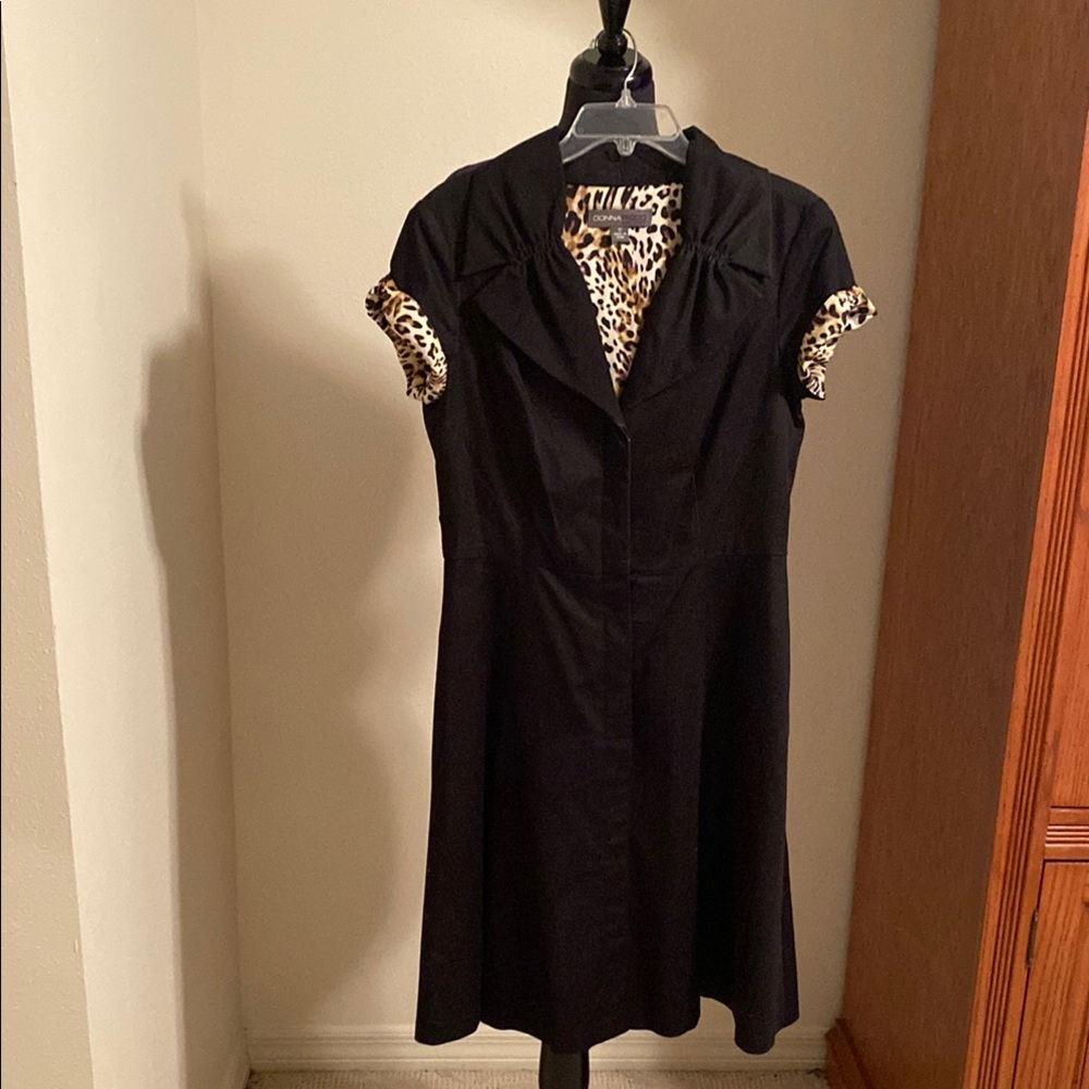 Elegant Black Dress with Leopard Accents Great for Office or Theme Parties
